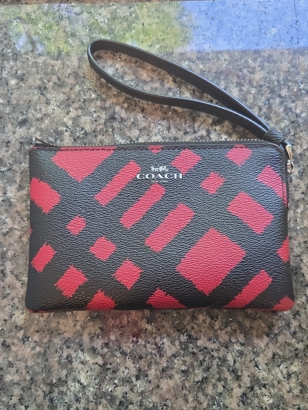 Coach Black and Red Geometric Signature Wristlet